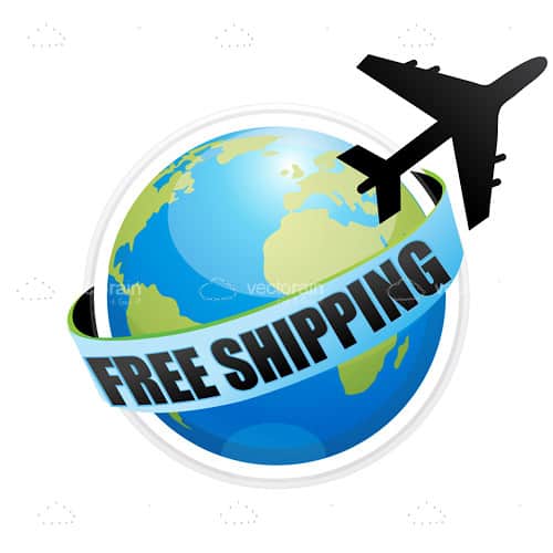 Free Shipping Icon with Globe and Silhouette Airplane